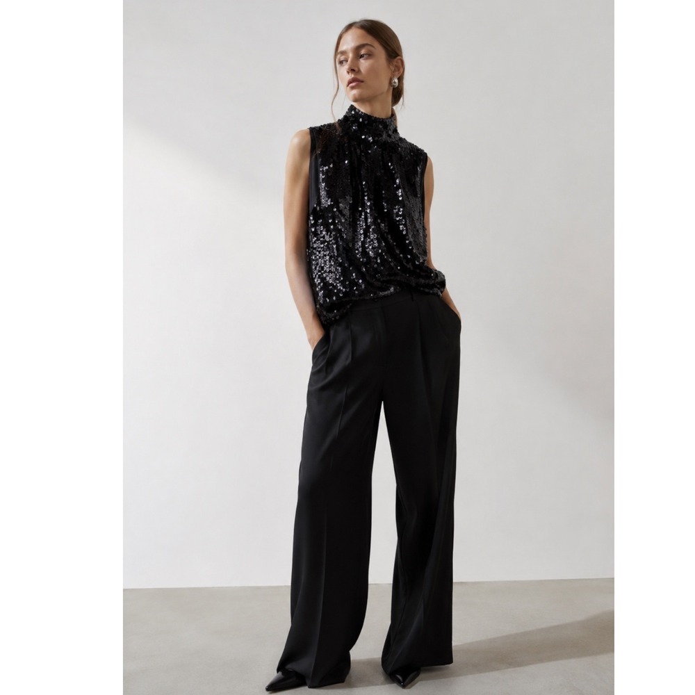 NWT Dorothee Schumacher Sequin High Neck Top Women SMALL Sleeveless Keyhole Back